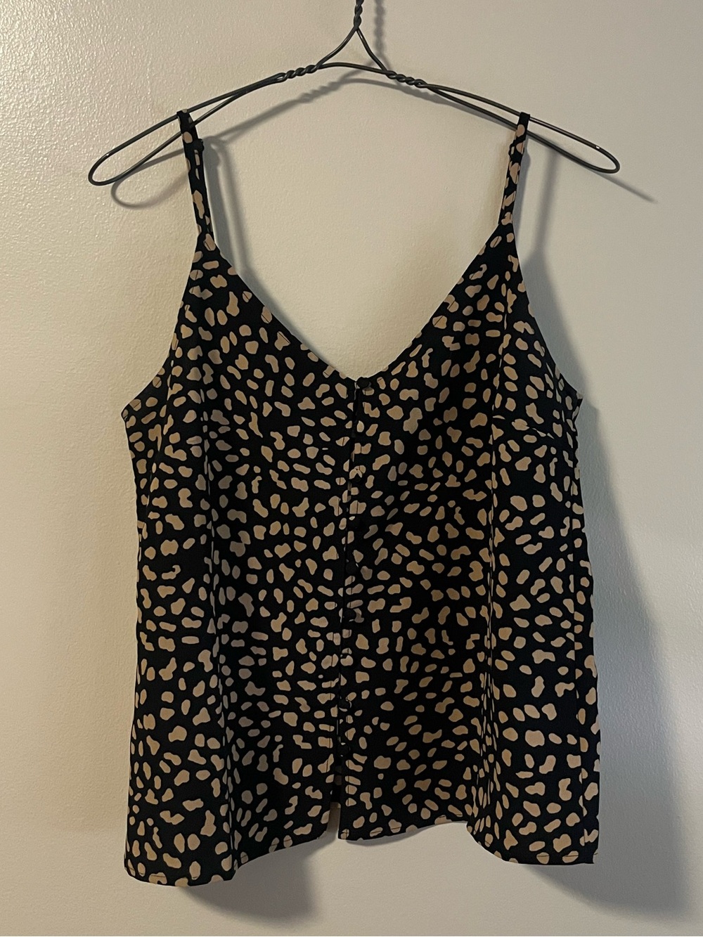 Sanctuary Button Front Black Tan Polka Dot Tank Top Medium